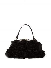 ERDEM Rose-appliqué satin clutch bag ~ black floral vintage style bags ~ occasion handbags ~ feminine party accessories