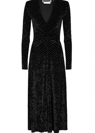 ROTATE BIRGER CHRISTENSEN Lily studded stretch-velvet midi dress – stud embellished evening dresses – black occasionwear