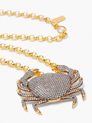 BEGUM KHAN Royal Crab crystal & 24kt gold-plated necklace / large pendant necklaces / embellished pendants / statement sea inspired jewellery