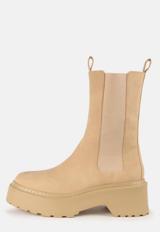MISSGUIDED sand pull on chunky ankle boots ~ neutral thick sole boots - flipped