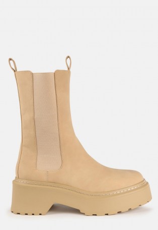 MISSGUIDED sand pull on chunky ankle boots ~ neutral thick sole boots