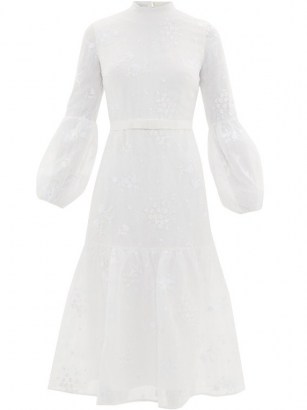 ERDEM Sandra white floral-embroidered lace midi dress ~ semi sheer dresses - flipped