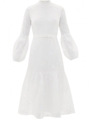 ERDEM Sandra white floral-embroidered lace midi dress ~ semi sheer dresses