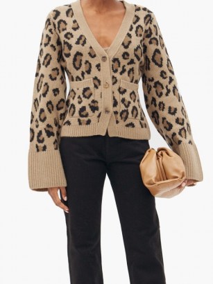 KHAITE Scarlet cheetah-jacquard cashmere-blend cardigan – flared sleeve cardigans – wild cat pattern knitwear