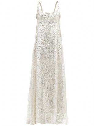 MARC JACOBS RUNWAY Scoop-neck cape-back metallic lace gown ~ silver floral gowns ~ luxe event wear ~ evening glamour - flipped