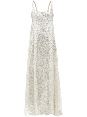 MARC JACOBS RUNWAY Scoop-neck cape-back metallic lace gown ~ silver floral gowns ~ luxe event wear ~ evening glamour