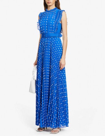 Kyle Richards blue spot print dress, SELF-PORTRAIT Polka dot-print pleated crepe maxi dress, on Instagram, 4 November 2020 | reality star dresses | celebrity social media fashion - flipped
