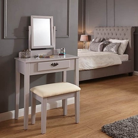 Shaker Grey Dressing Table Set – stylish dressing table, adjustable mirror and matching padded stool - flipped
