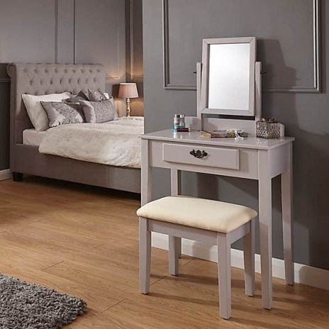 Shaker Grey Dressing Table Set – stylish dressing table, adjustable mirror and matching padded stool