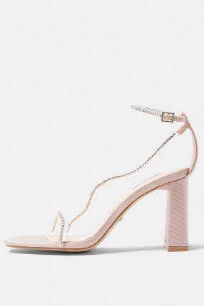 TOPSHOP SHEA Pink Diamante Block Heels ~ barely there party sandals ~ going out shoes - flipped