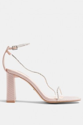 TOPSHOP SHEA Pink Diamante Block Heels ~ barely there party sandals ~ going out shoes