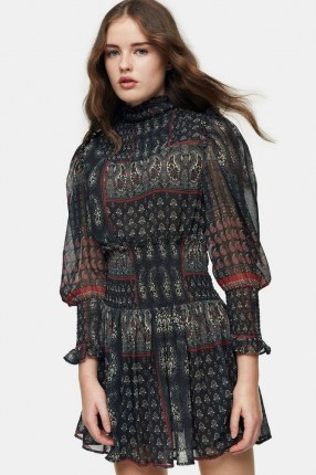 Topshop Shirred Paisley Print Mini Dress | volume sleeve dresses - flipped
