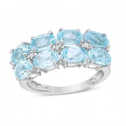 Sideways Oval Blue Topaz and Diamond Accent Double Row Ring in Sterling Silver - flipped