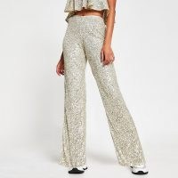 RIVER ISLAND Silver fitted sequin trousers / sequinned evening fashion