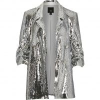 RIVER ISLAND Silver sequin button detail blazer | sparkling sequinned blazers | glamorous party jackets