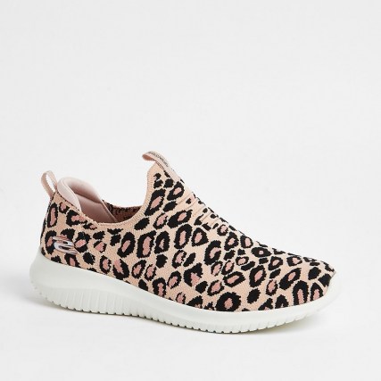 Skechers pink ultra flex leopard trainer / wild animal print trainers / slip on sneakers - flipped