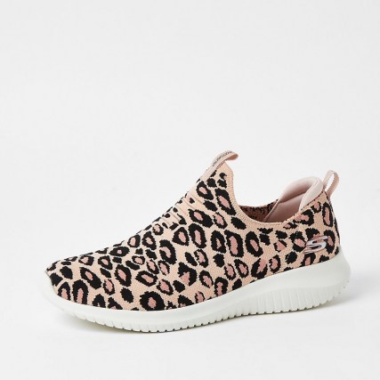 Skechers pink ultra flex leopard trainer / wild animal print trainers / slip on sneakers
