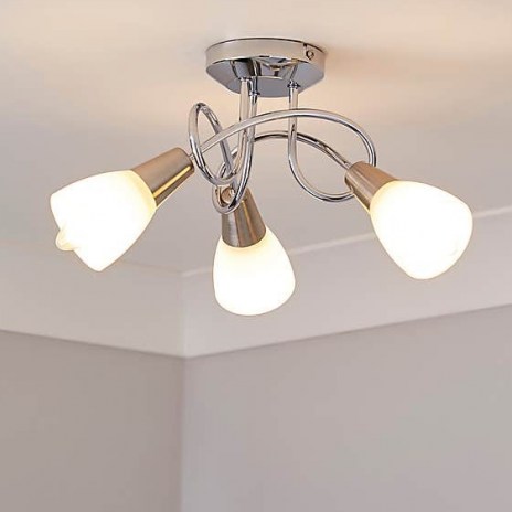 Smithson 3 Light Chrome Ceiling Fitting – features cream coloured glass shades and a chrome finish - flipped