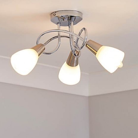 Smithson 3 Light Chrome Ceiling Fitting – features cream coloured glass shades and a chrome finish
