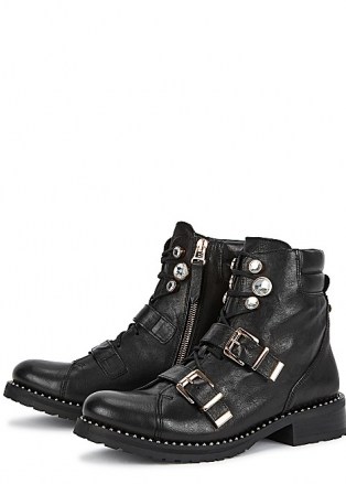 SOPHIA WEBSTER Ziggy 40 black leather biker boots – buckle detail boots - flipped