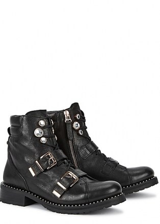 SOPHIA WEBSTER Ziggy 40 black leather biker boots – buckle detail boots