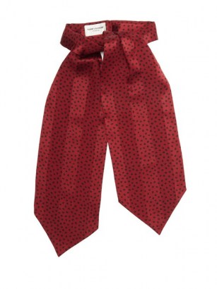 SAINT LAURENT Spot-print jacquard-striped silk lavallière / red polka dot pussy bow ties