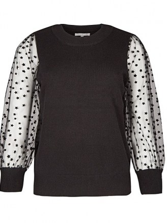 OLIVER BONAS Star Flock Sheer Sleeve Black Knitted Jumper | black sheer sleeve jumpers