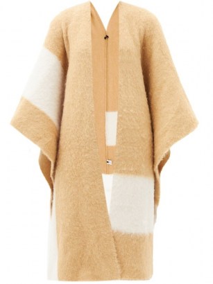 JOSEPH Striped felted alpaca-blend cape | knitted camel coloured capes | casual winter outerwear - flipped
