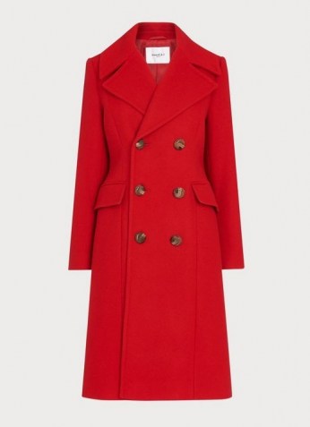 L.K. BENNETT SYBLE RED DOUBLE-BREASTED WOOL-BLEND COAT – bright pocket detail winter coats - flipped