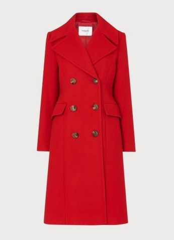 L.K. BENNETT SYBLE RED DOUBLE-BREASTED WOOL-BLEND COAT – bright pocket detail winter coats