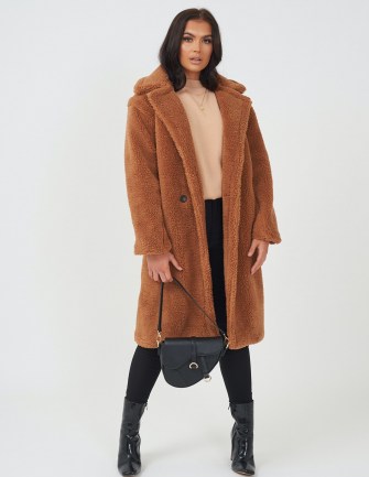 FOREVER UNIQUE Tan Teddy Coat / brown faux fur winter coats