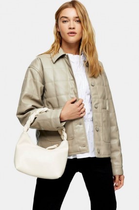 TOPSHOP Taupe Boxy Quilted PU Jacket – neutral faux leather jackets