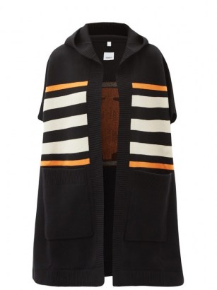 BURBERRY TB-monogram hooded wool-blend cape ~ designer capes with hoods ~ winter outerwear - flipped