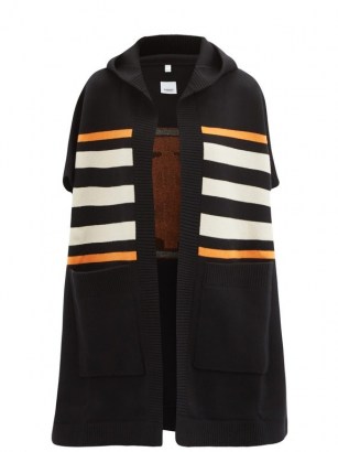 BURBERRY TB-monogram hooded wool-blend cape ~ designer capes with hoods ~ winter outerwear