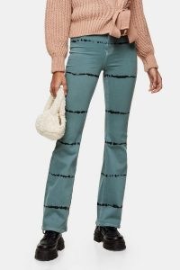 TOPSHOP Teal Tie Dye Stretch Flare Jeans
