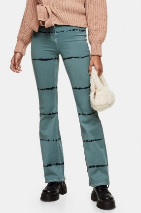 TOPSHOP Teal Tie Dye Stretch Flare Jeans - flipped