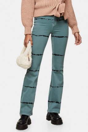 TOPSHOP Teal Tie Dye Stretch Flare Jeans