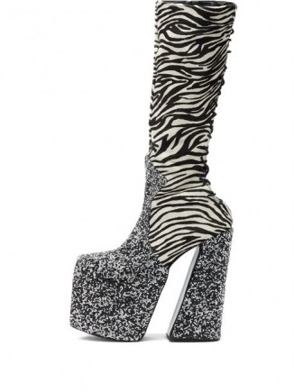 HARRIS REED X ROKER The H zebra-stripe calf-hair platform boots – 70s vintage style glamour – super high platforms – retro footwear - flipped