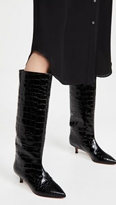 Tibi Collier Boots ~ black croc effect footwear ~ kitten heel knee high boots - flipped