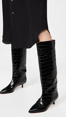Tibi Collier Boots ~ black croc effect footwear ~ kitten heel knee high boots