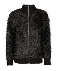 OLIVER BONAS Tinsel Yarn Black Knitted Jacket | casual sparkly jackets