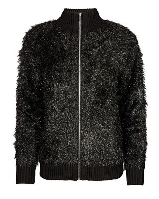 OLIVER BONAS Tinsel Yarn Black Knitted Jacket | casual sparkly jackets - flipped