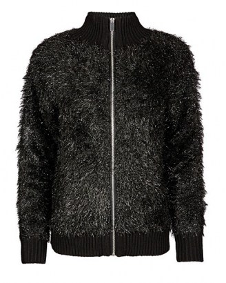 OLIVER BONAS Tinsel Yarn Black Knitted Jacket | casual sparkly jackets