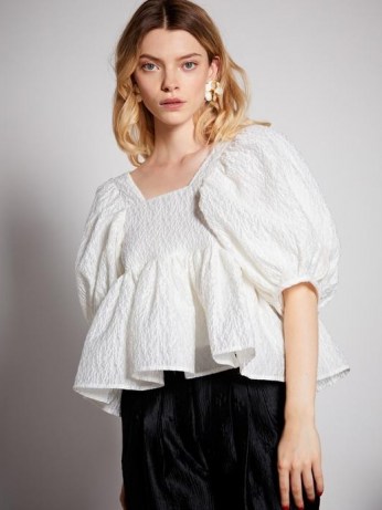 sister jane Sash Jacquard Oversized Top ~ puff sleeve tops with volume - flipped