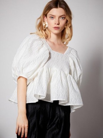 sister jane Sash Jacquard Oversized Top ~ puff sleeve tops with volume