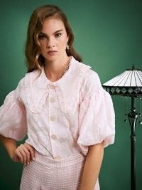sister jane ALL THAT JAZZ New Rouge Puff Sleeve Shirt ~ pink romantic oversized collar blouses ~ volume sleeves