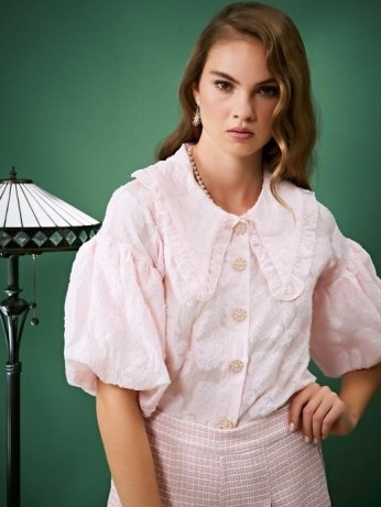 sister jane ALL THAT JAZZ New Rouge Puff Sleeve Shirt ~ pink romantic oversized collar blouses ~ volume sleeves - flipped
