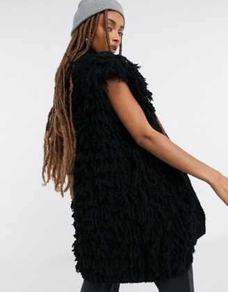 Topshop knitted shaggy gilet in black ~ gilets ~ sleeveless jackets ~ on trend knitwear