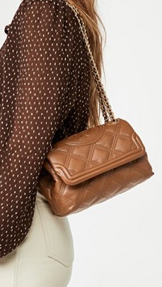 Tory Burch Fleming Soft Small Convertible Shoulder Bag ~ brown quilted flap bags ~ chain strap - flipped