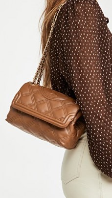 Tory Burch Fleming Soft Small Convertible Shoulder Bag ~ brown quilted flap bags ~ chain strap
